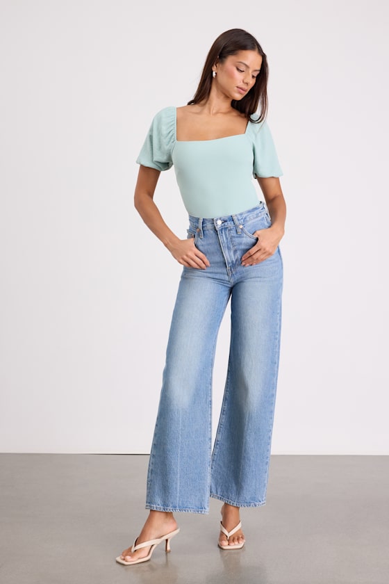 Abundance of Love Mint Textured Puff Sleeve Tie-Back Bodysuit