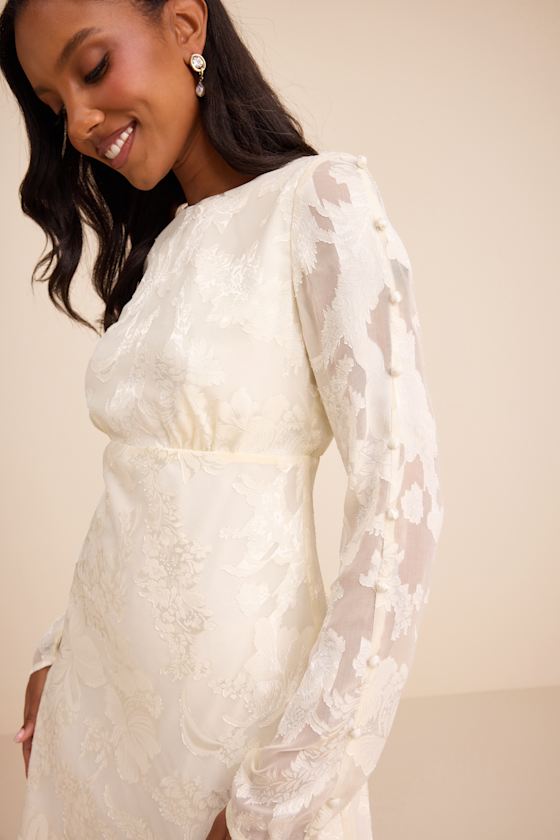 Agnes Ivory Jacquard Long Sleeve Mini Dress