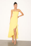 Iveta Light Yellow Cutout Ruffled Sleeveless Midi Dress