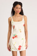 Malandra Cream Multi Print Satin Mini Dress