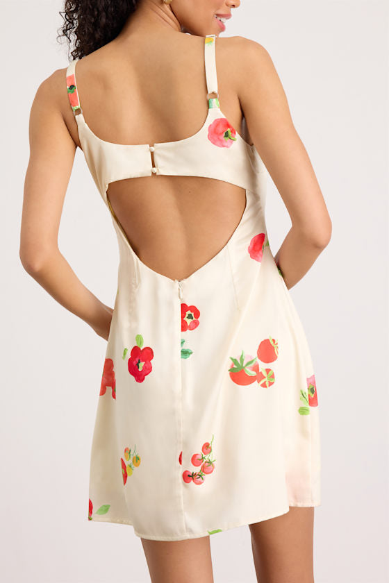 Malandra Cream Multi Print Satin Mini Dress