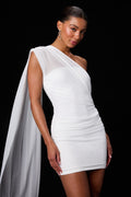 Nathalia White Mesh One-Shoulder Sash Mini Dress