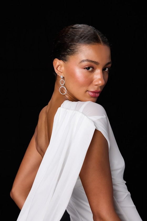 Nathalia White Mesh One-Shoulder Sash Mini Dress