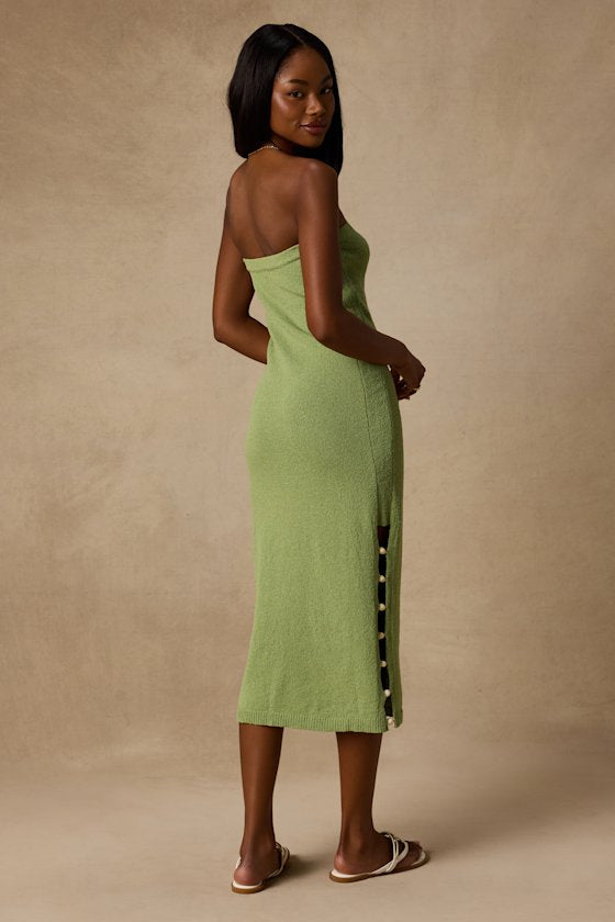 Brodi Light Green Strapless Shell Sweater Midi Dress