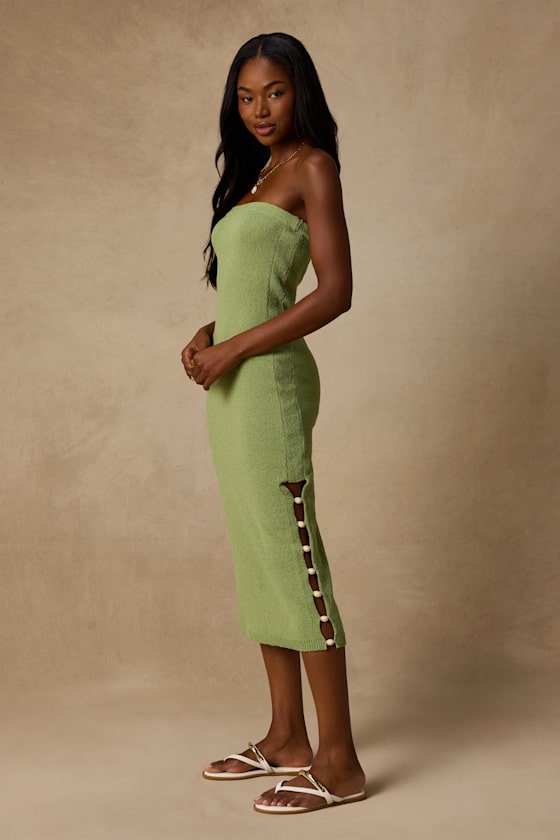 Brodi Light Green Strapless Shell Sweater Midi Dress