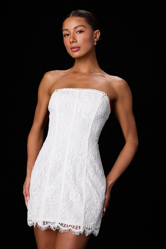 Daley White Lace Strapless Mini Dress