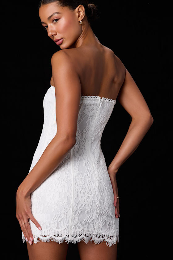 Daley White Lace Strapless Mini Dress