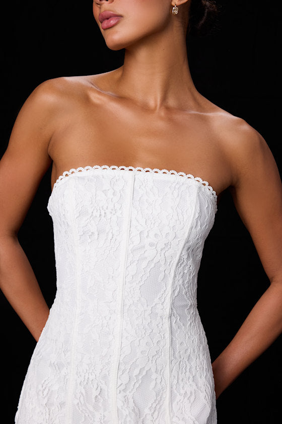 Daley White Lace Strapless Mini Dress