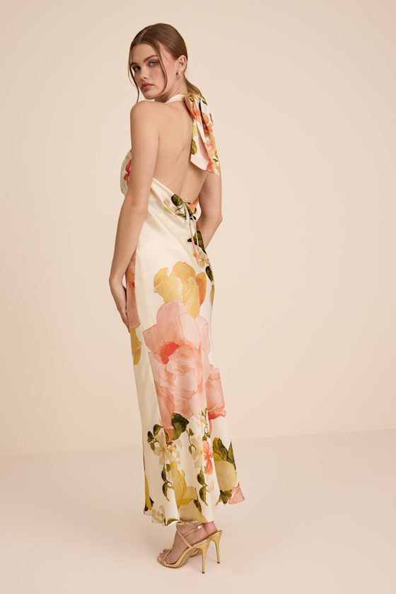 Diane White Multi Floral Cowl Maxi Dress