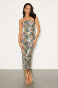 Carlette Multi Floral Sequin Strapless Midi Dress