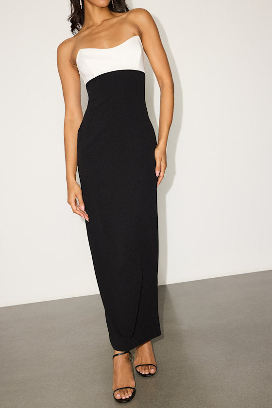 Davina Black and White Color Block Ponte Knit Maxi Dress