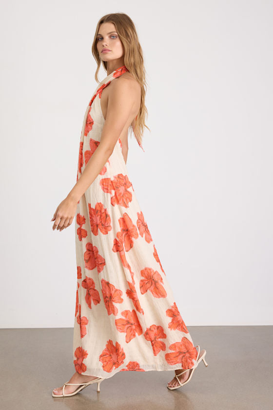 Laurel Cream Floral Halter Maxi Dress