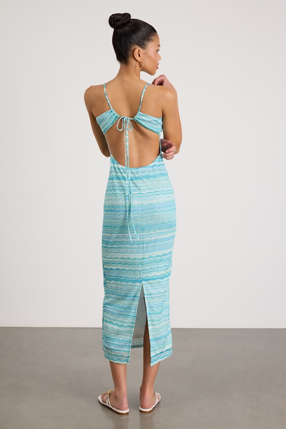 Alanza Turquoise Multi Tie-Back Sweater Midi Dress