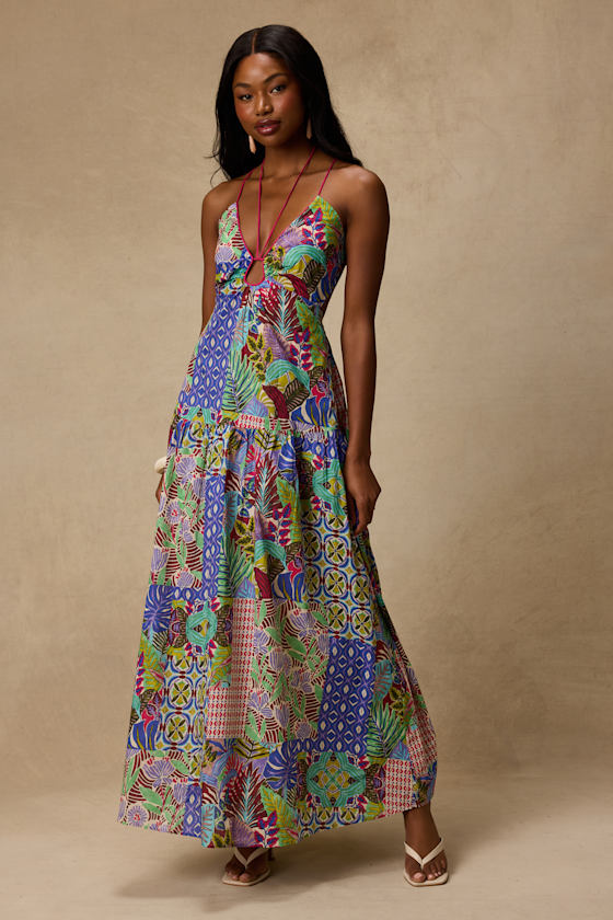 Monica Multi Print Tie-Front Maxi Dress