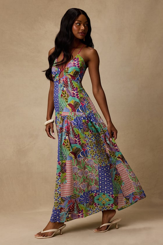 Monica Multi Print Tie-Front Maxi Dress