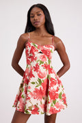 Kylie Cream and Red Floral Skater Mini Dress