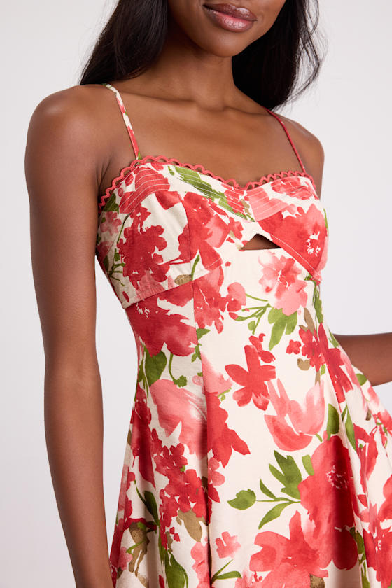 Kylie Cream and Red Floral Skater Mini Dress