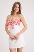 Callie White and Pink Floral Tie-Front Mini Dress