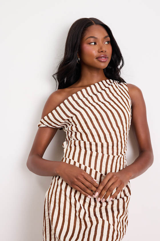 Carolina Ivory and Brown Striped Mini Dress