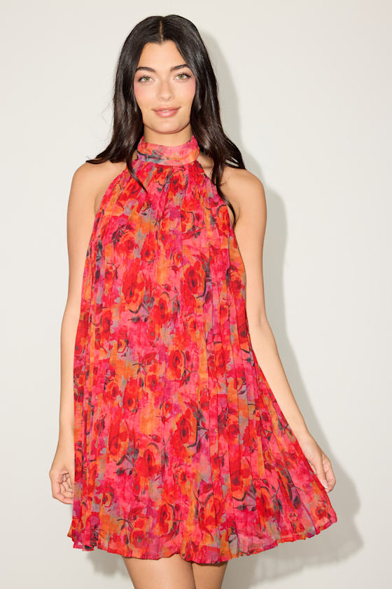Anne Red Multi Floral Shift Mini Dress