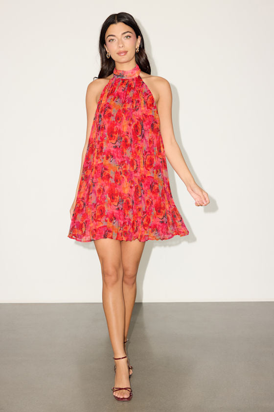 Anne Red Multi Floral Shift Mini Dress