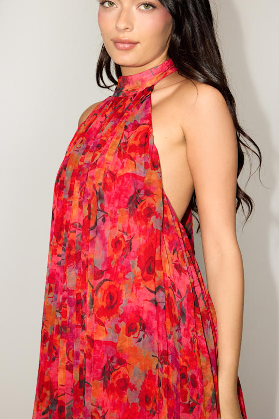 Anne Red Multi Floral Shift Mini Dress