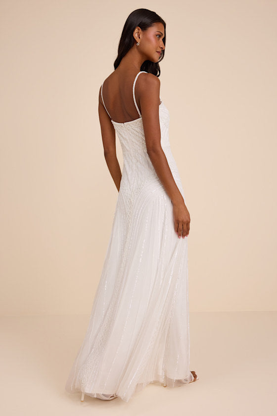 Edessa White Beaded Maxi Dress
