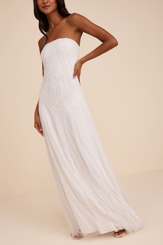 Edessa White Beaded Maxi Dress