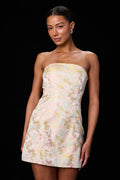 Lonna Blush Multi Floral Jacquard Lace-Up Mini Dress
