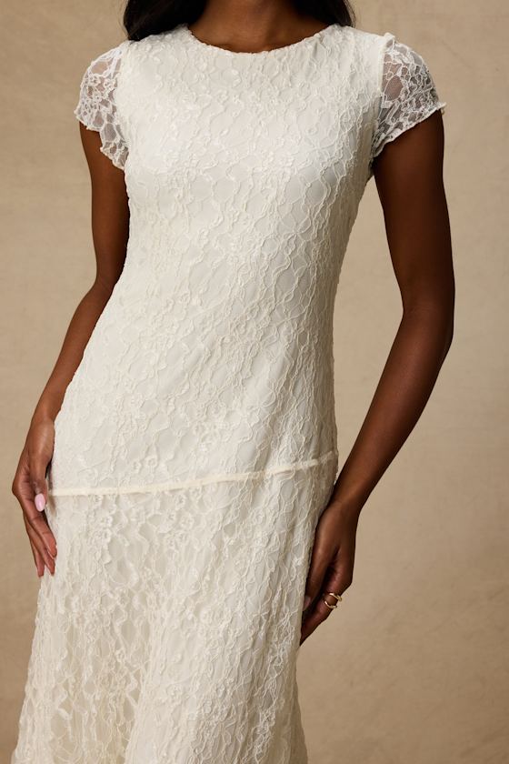 Madelina Ivory Lace Asymmetrical Midi Dress
