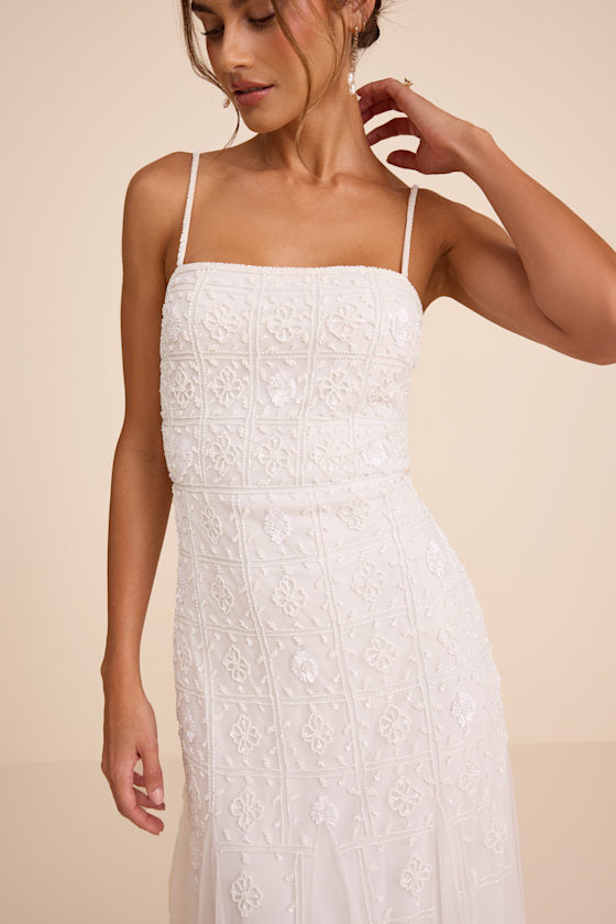Liliane White Beaded Sleeveless Maxi Dress