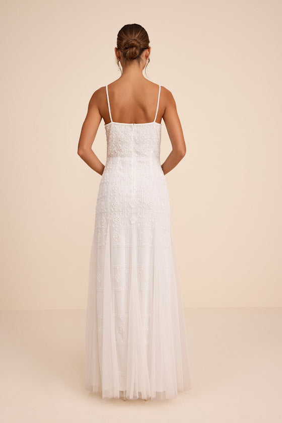 Liliane White Beaded Sleeveless Maxi Dress