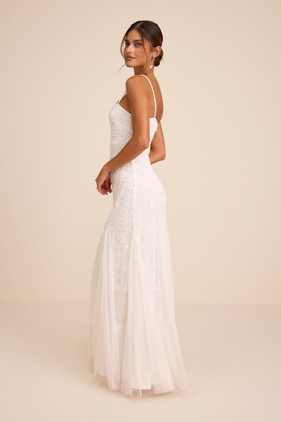 Liliane White Beaded Sleeveless Maxi Dress