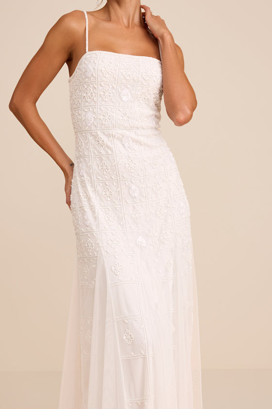 Liliane White Beaded Sleeveless Maxi Dress