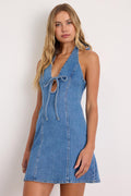 Luce Medium Wash Denim Halter Mini Dress