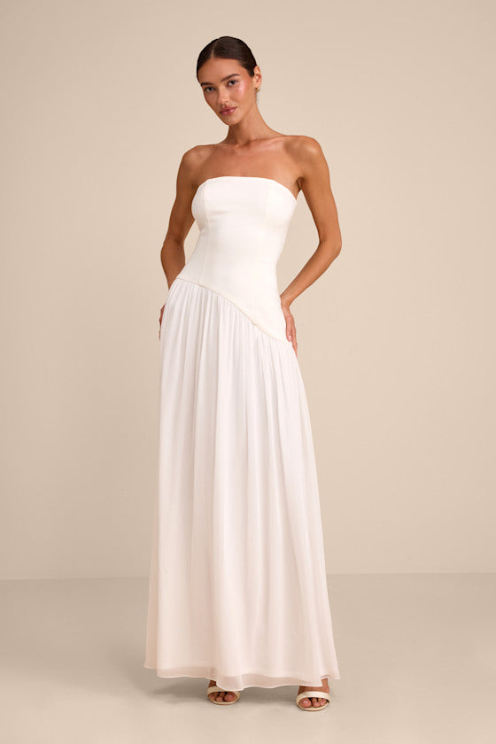 Katia White Strapless Drop Waist Maxi Dress