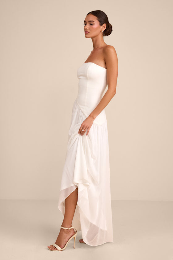 Katia White Strapless Drop Waist Maxi Dress