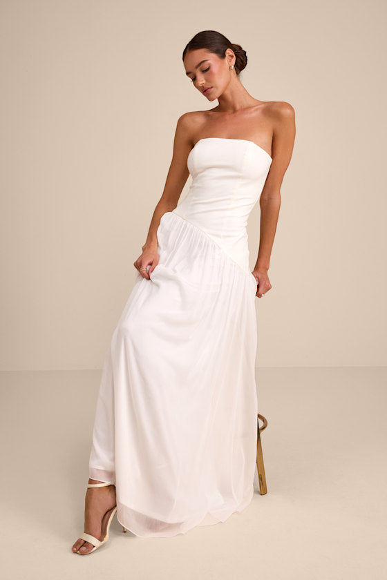 Katia White Strapless Drop Waist Maxi Dress