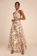 Samana Light Yellow Multi Floral Cross-Front Maxi Dress