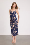Arrosa Navy Floral Halter Midi Dress