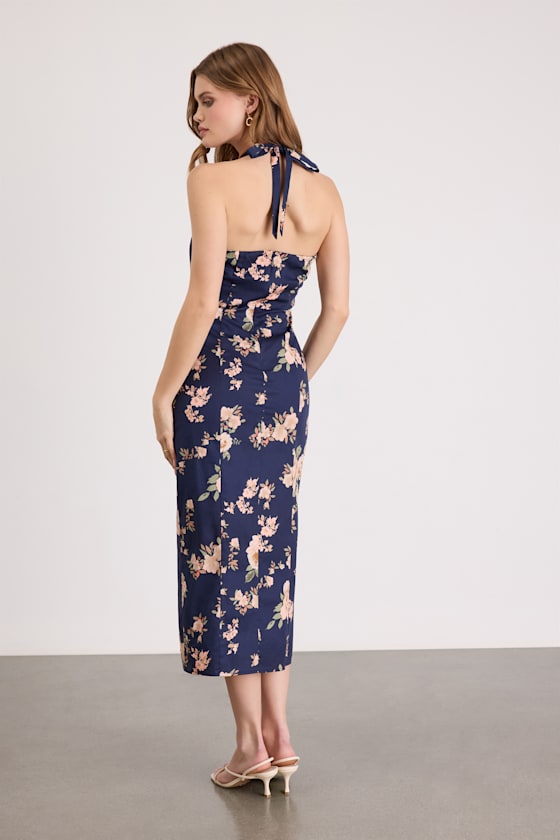 Arrosa Navy Floral Halter Midi Dress
