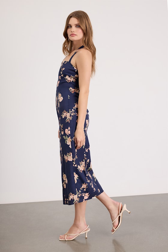 Arrosa Navy Floral Halter Midi Dress