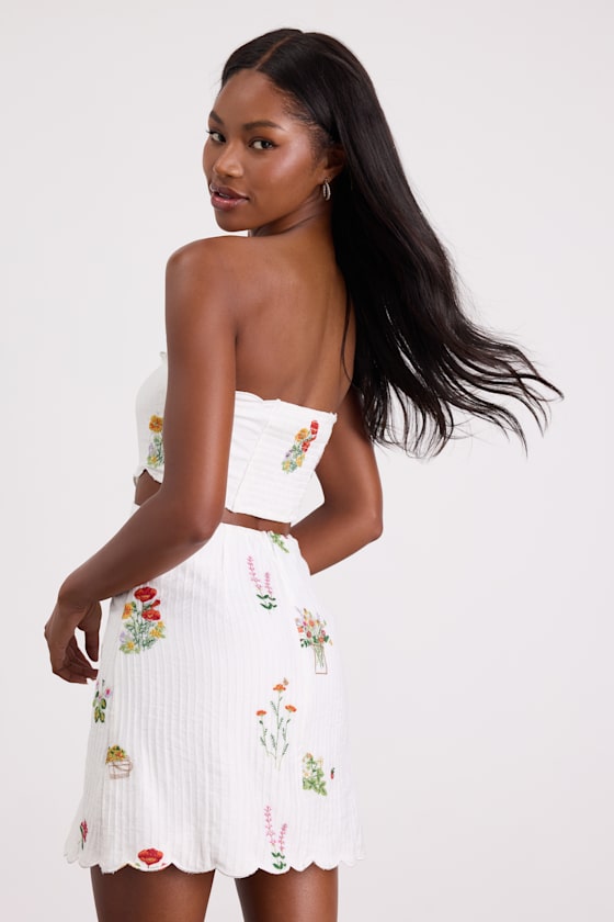 Alex White Embroidered Cutout Mini Dress