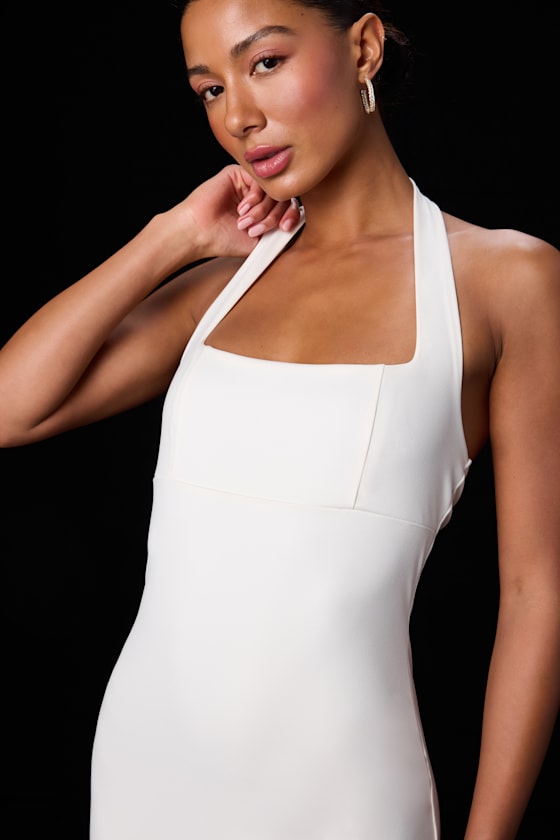Reyna Ivory Ponte Knit Halter Mini Dress
