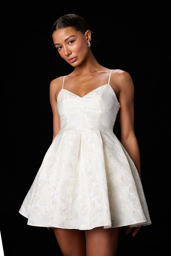Suzie Ivory Floral Jacquard Skater Mini Dress