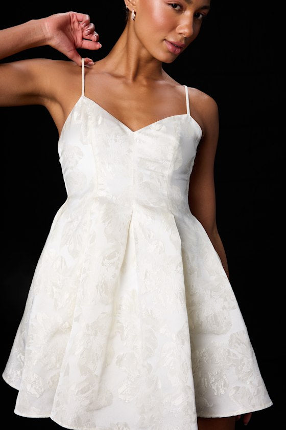 Suzie Ivory Floral Jacquard Skater Mini Dress