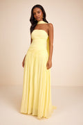 Nellie Light Yellow Pleated Maxi Dress and Scarf Set