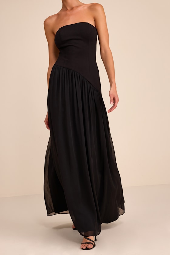 Beth Black Strapless Drop Waist Maxi Dress