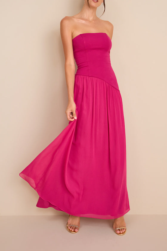 Beth Berry Pink Strapless Drop Waist Maxi Dress