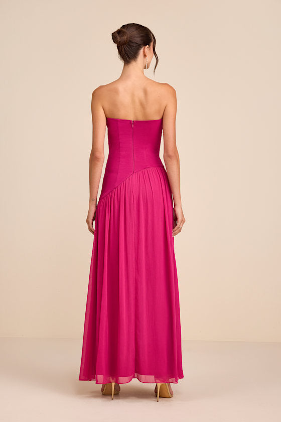 Beth Berry Pink Strapless Drop Waist Maxi Dress